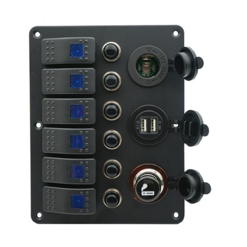 Panou electric 6 sigurante automate priza 12V / dublu USB / bricheta Panou electric 6 sigurante automate priza 12V / dublu USB / bricheta