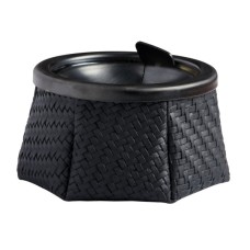 Scrumiera din inox cu sac din piele artificiala - model Ratan negru