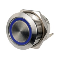 Intrerupator inox cu LED albastru  - 12/24V